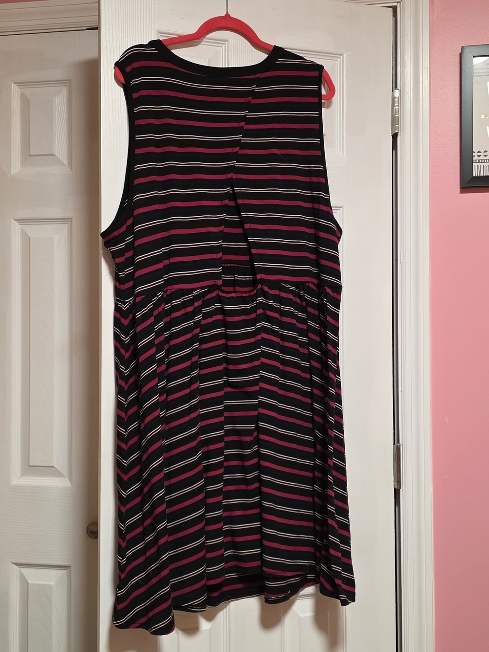 Sleeveless Black Dress with Pink & White Stripes